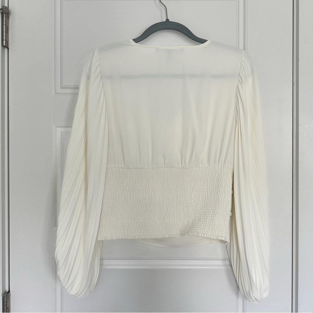 White House Black Market Pintucked Banded Bottom Blouse, White Cream | Size 4 - Picture 5 of 8
